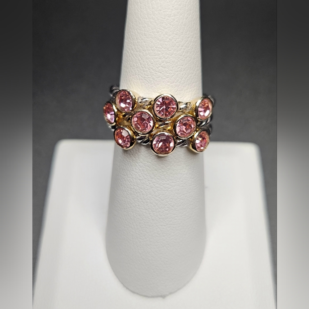 Vintage Sterling Silver 3 Separate Rings Marked 925 With Pink Glass Ston… - Picture 4 of 6